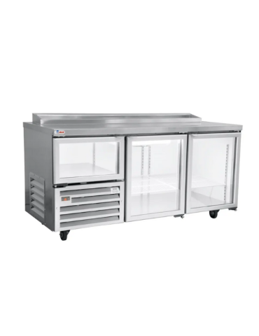 JUST FRIDGE PIZZATOP UNDER BAR 2.5 GLASS DOORS-TAKES 10 X 1/6 INSERTS + LIDS  (NOT INCLUDED) 1780 x 750 x 900mm