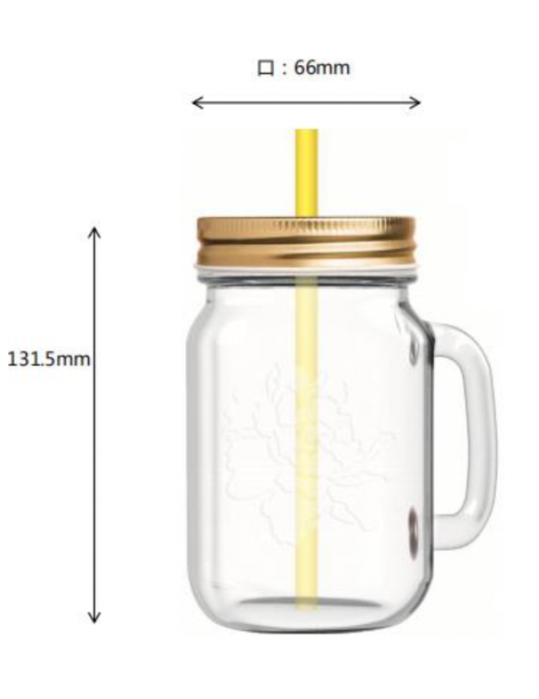 MASON JAR WITH HANDLE NO LID 450ML (PACK OF 12)