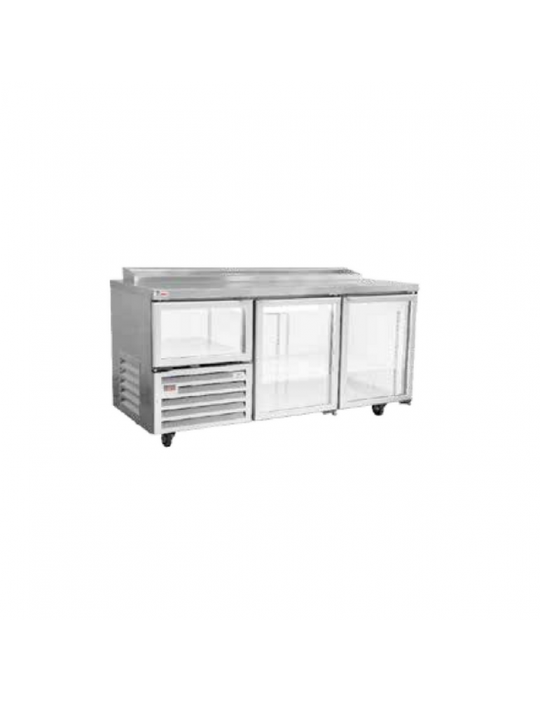 JUST FRIDGE  PIZZATOP  3.5 GLASS DOOR  (2380X750X900)  (REQUIRES 14 INSERTS + LIDS - NOT INCLUDED) PREORDER 5-10 days Lead Time